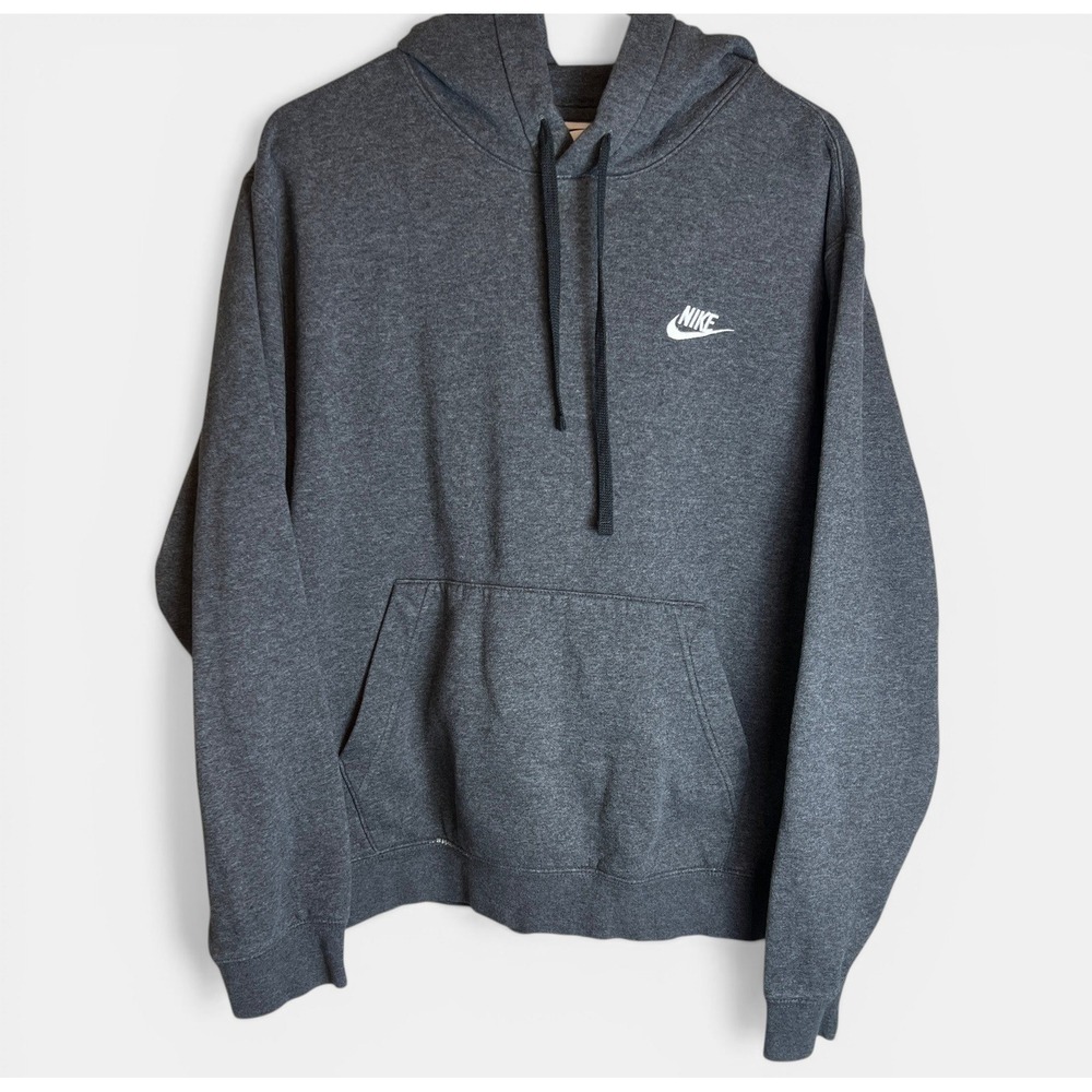Nike Club Fleece Hoodie Mens L Gray Pullover Sweatshirt Swoosh